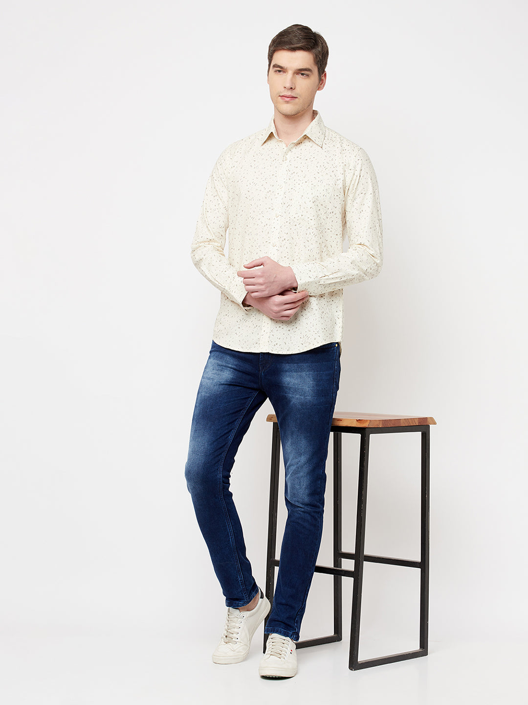 Beige Printed Casual Shirt - Men Shirts