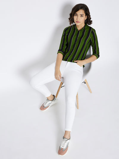 Green Striped Slim Fit shirt - Women Shirts