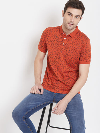 Orange Printed Polo Neck T-Shirt - Men T-Shirts