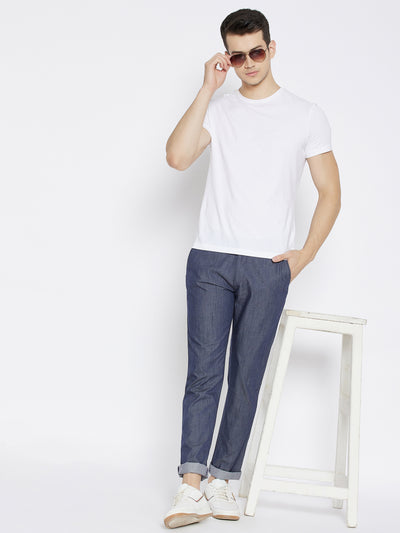 Blue Slim Fit Trousers - Men Trousers