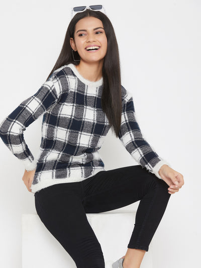 Multicolor Checked Round Neck Sweater - Women Sweaters