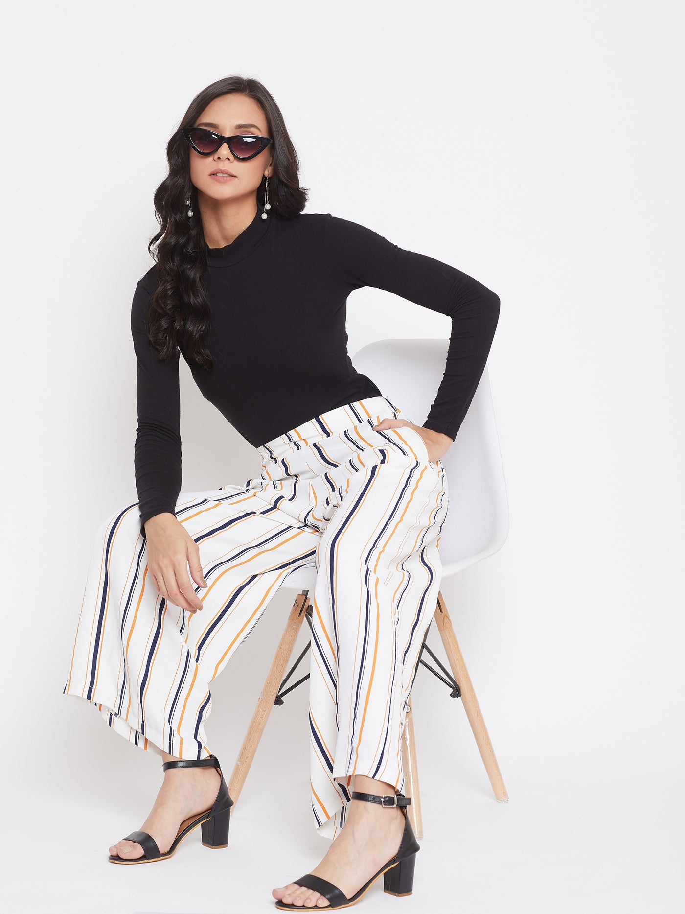 Striped Flared Parallel Trousers - Women Trousers