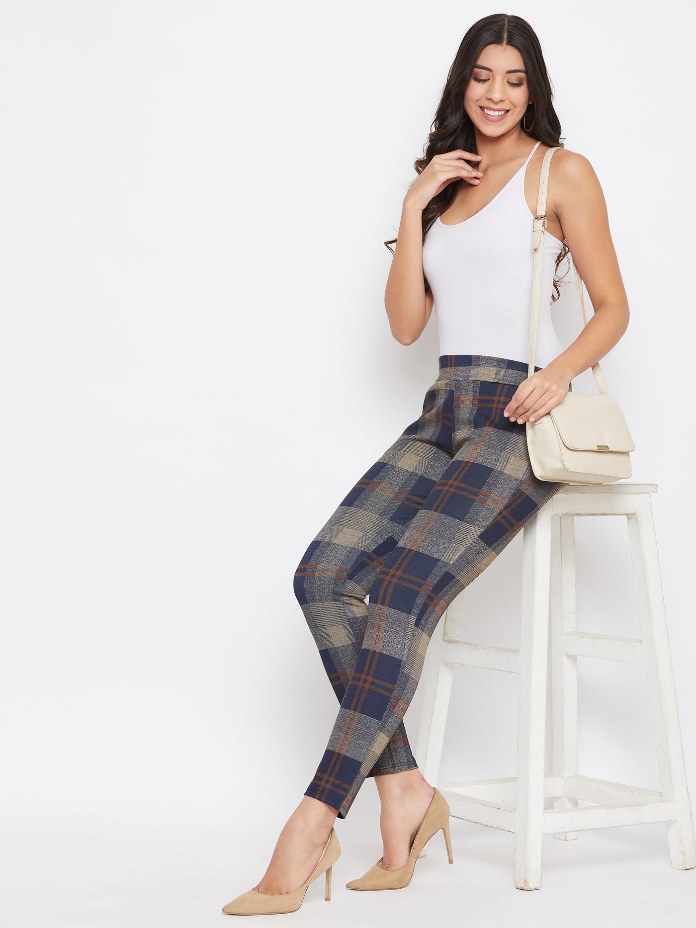 Plaid Checked Skinnyfit Pants - Women Trousers