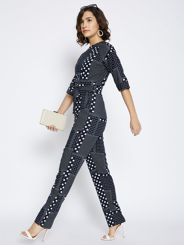 Navy Blue Printed Jumpsuit - Women Jumpsuits