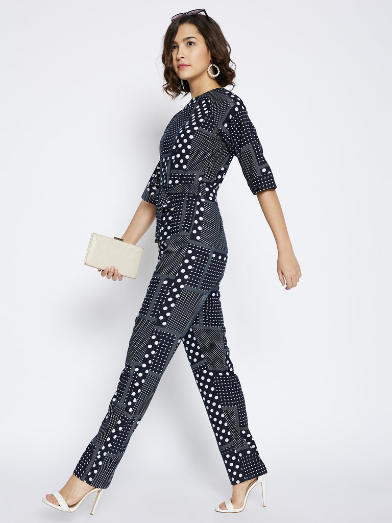 Navy Blue Printed Jumpsuit for women Crimsoune Club
