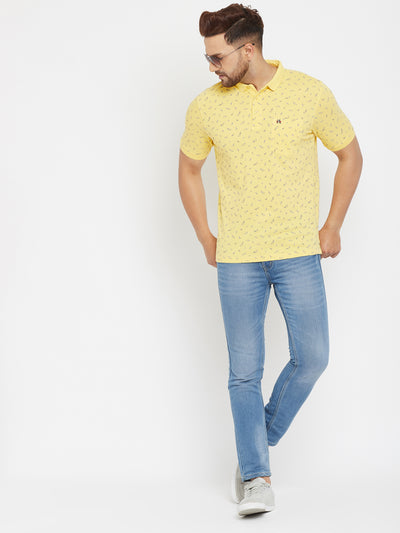 Yellow Printed Polo T-Shirt - Men T-Shirts