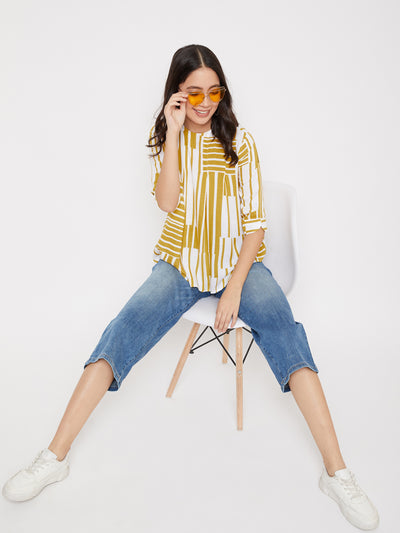 Yellow and White Colour blocked Top - Women Tops