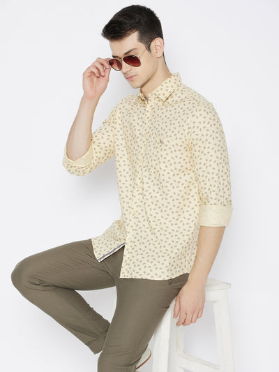 Yellow Floral Printed Slim Fit shirt - Men Shirts