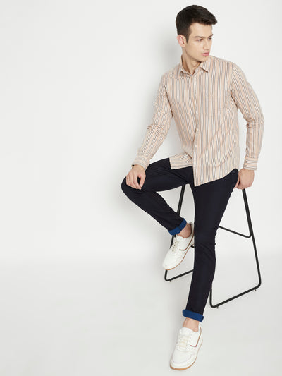 Beige Striped Slim Fit shirt - Men Shirts