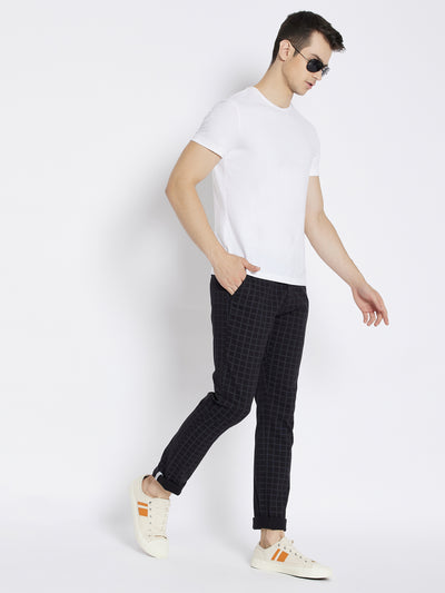 Black Checked Slim Fit Trousers - Men Trousers