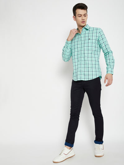 Mint Green Checked Slim Fit shirt - Men Shirts