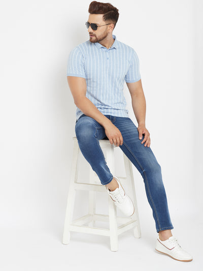 Blue Striped Polo T-Shirt - Men T-Shirts