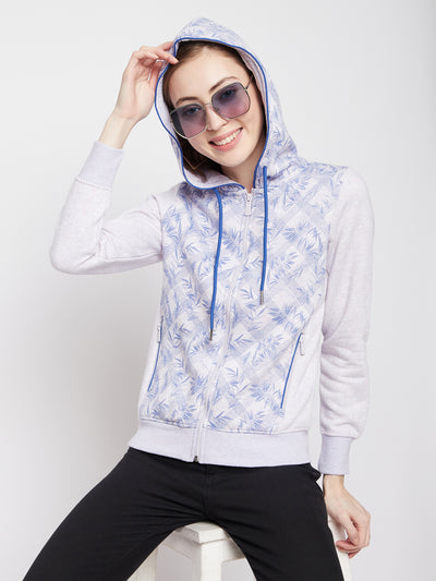 Blue Floral Hooded Sweatshirt - Women Sweatshirts