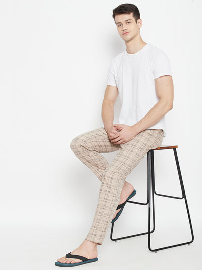 Cream Checked Smart Fit Lounge Pants - Men Lounge Pants