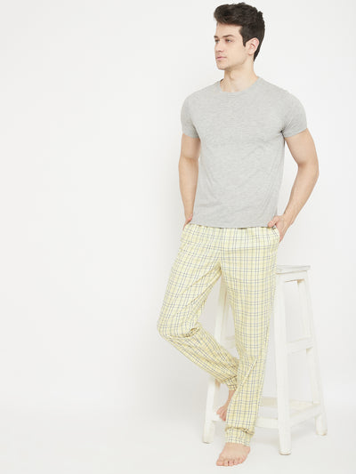 Cream Checked Straight Lounge Pants - Men Lounge Pants