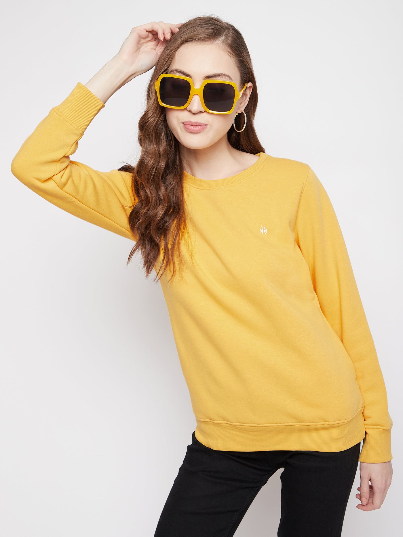 Yellow Round Neck Sweatshirt - Women Sweatshirts