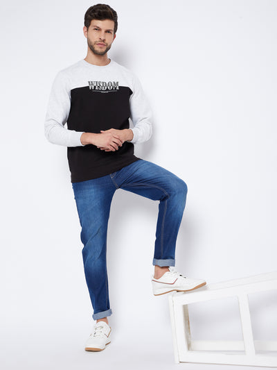 Black Colourblocked Round Neck Sweatshirt - Men Sweatshirts