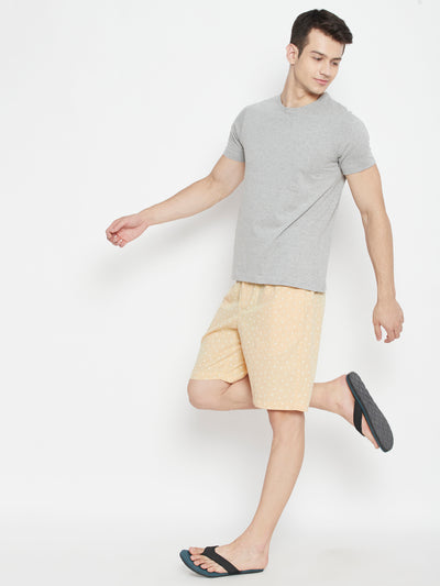 Cream Printed Slim Fit Lounge Shorts - Men Lounge Shorts