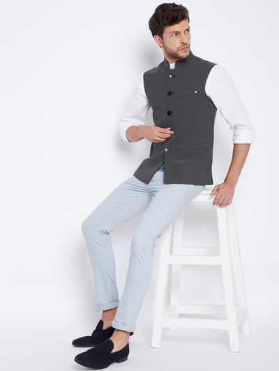 Grey Checked Waistcoat - Men Waist Coat