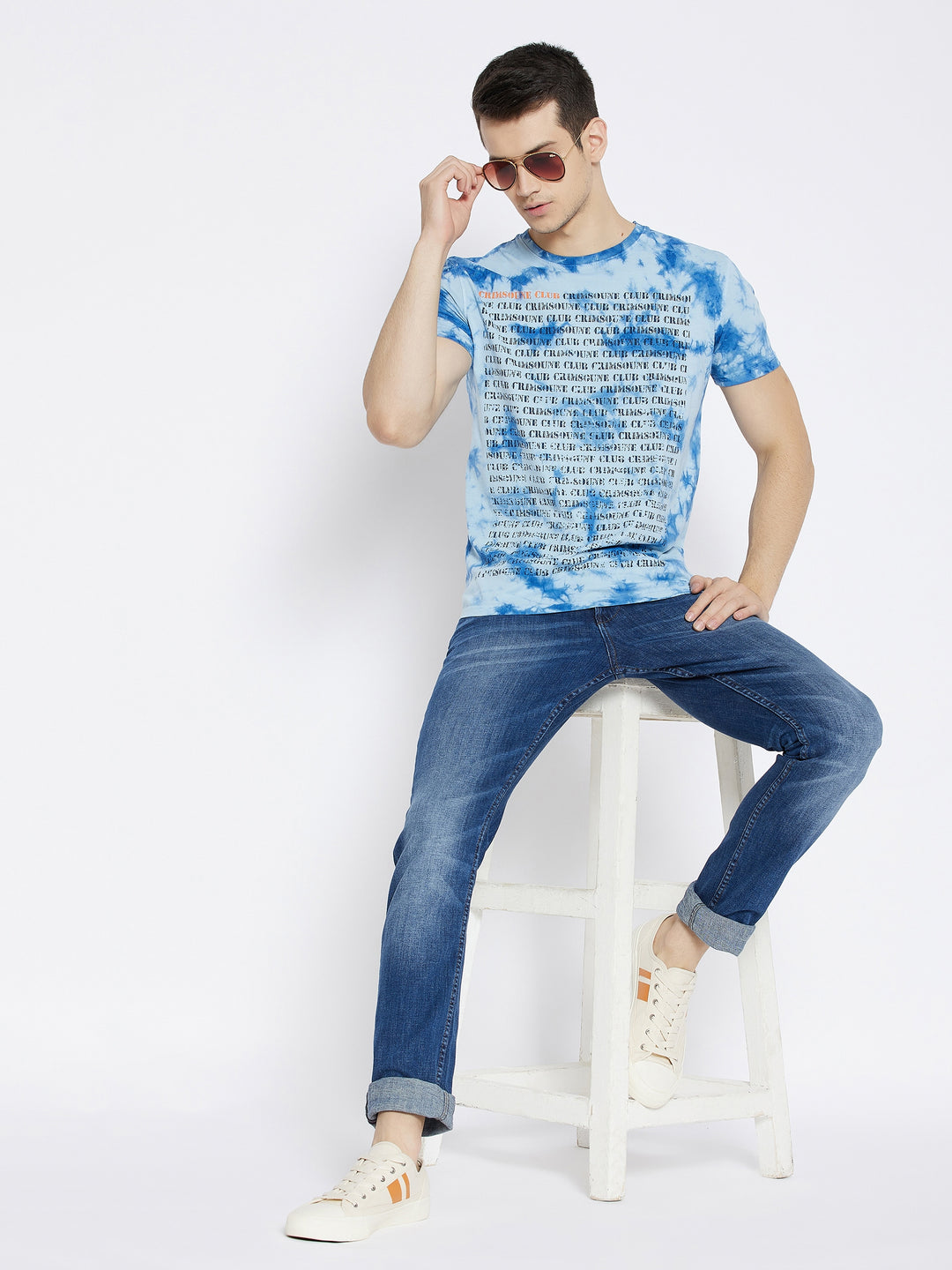 Blue Printed Round Neck T-shirt - Men T-Shirts