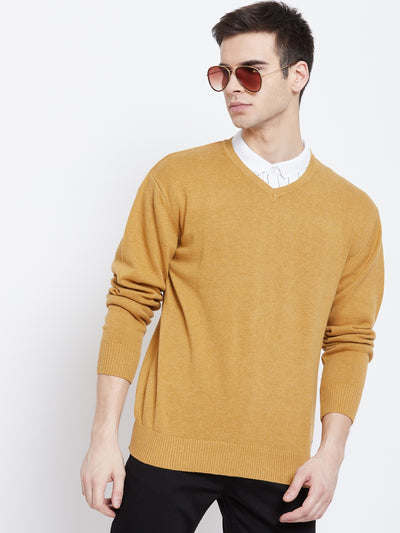Mustard V-Neck Sweater - Men Sweaters