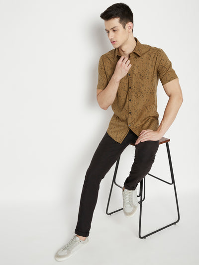 Brown Printed Slim Fit shirt - Men Shirts