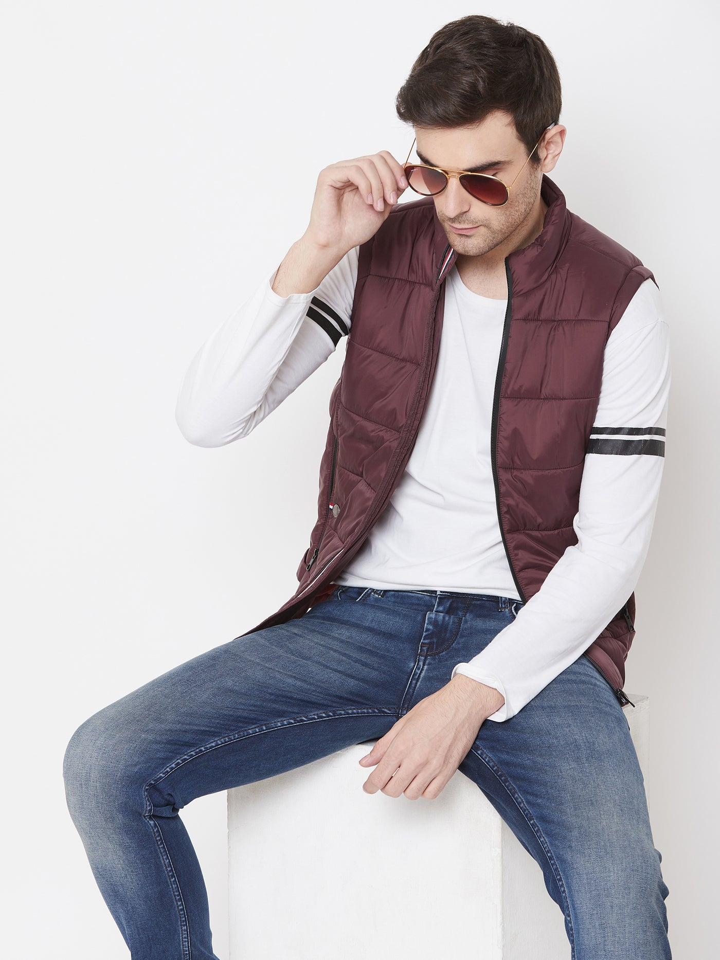 Maroon Solid Mandarin Collar Jackets-Mens Jacket-Crimsoune Club