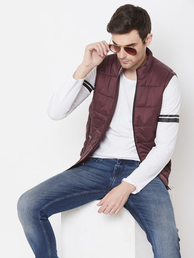 Maroon Solid Mandarin Collar Jackets-Mens Jacket-Crimsoune Club