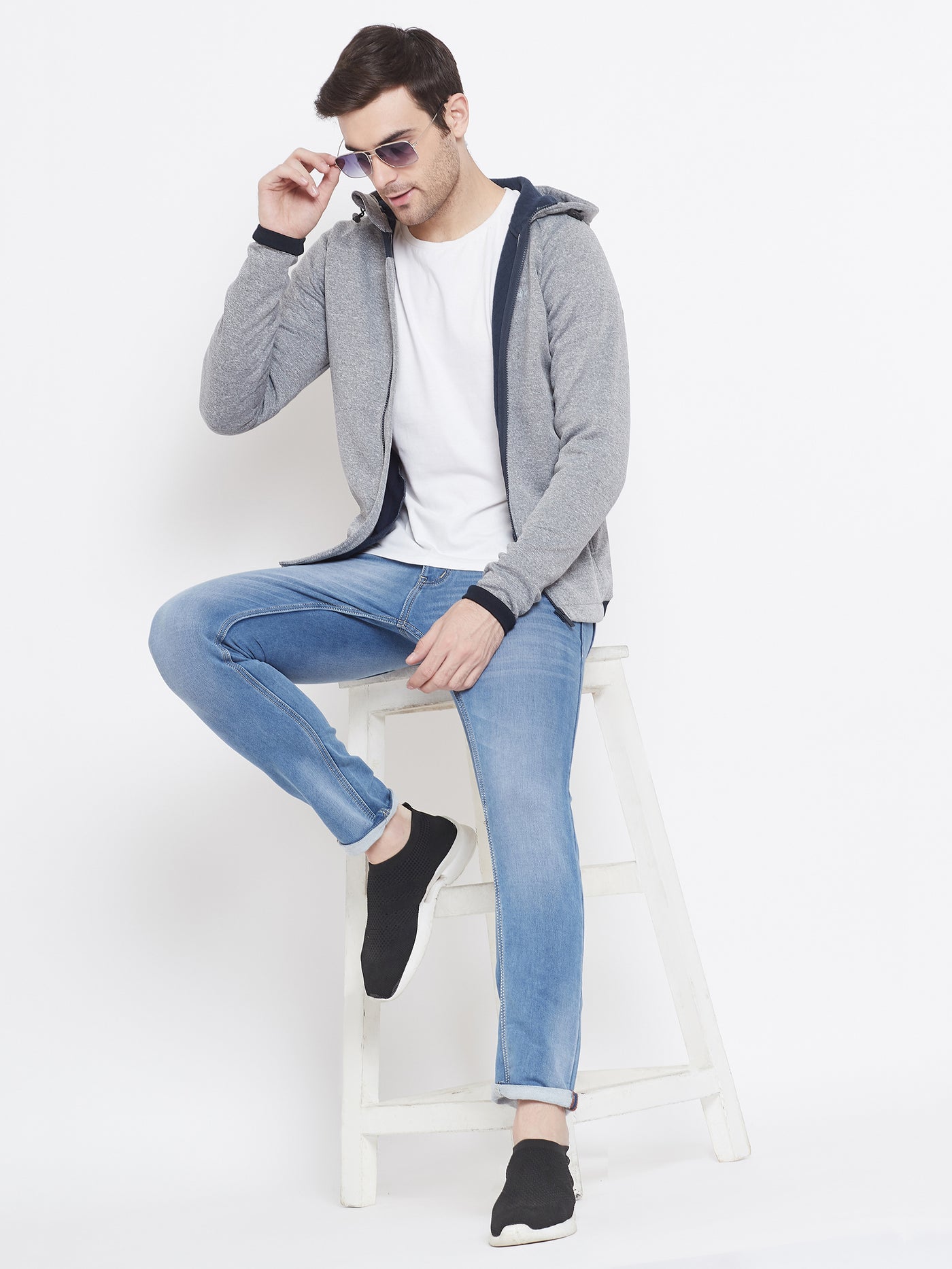 Grey Cotton Slim Fit Hoodie - Men Sweatshirts