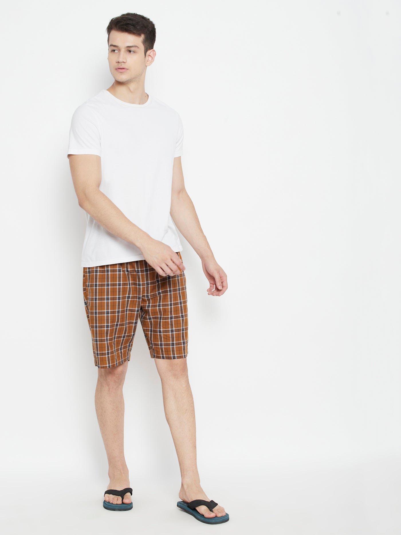 Mustard Checked Slim Fit Lounge Shorts - Men Lounge Shorts