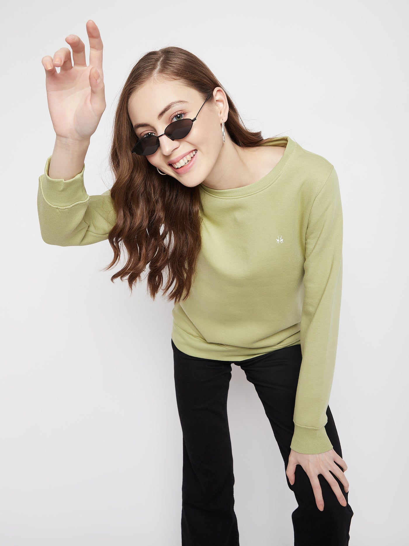 Crimsoune Club Women Olive Solid Round Neck Sweatshirt-Women Sweat Shirts-Crimsoune Club