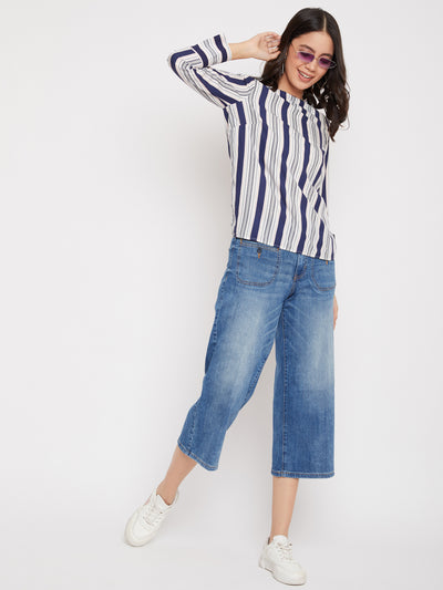 Navy Blue Striped Top - Women Tops