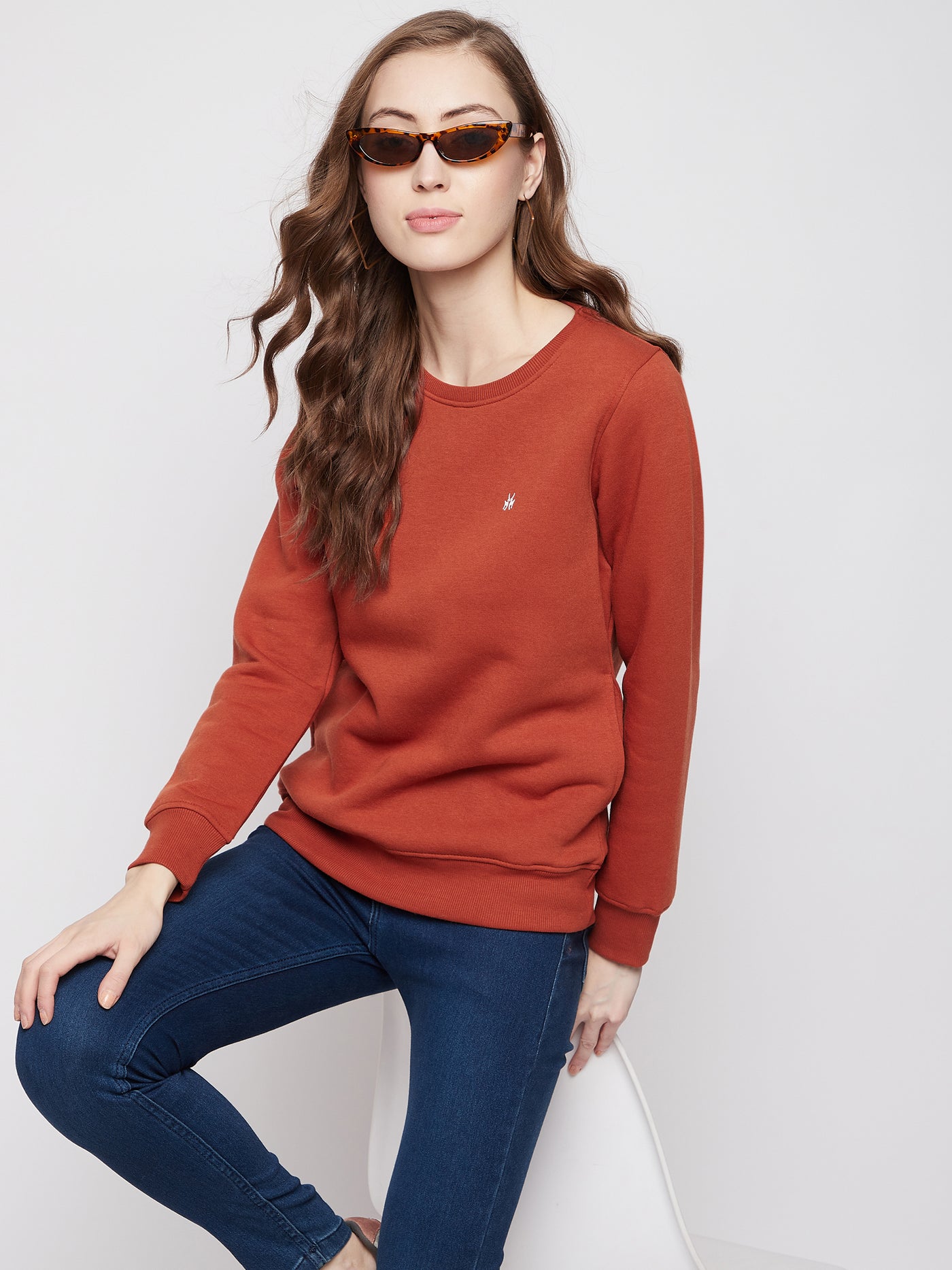 Red Round Neck Sweatshirt - Women Sweatshirts