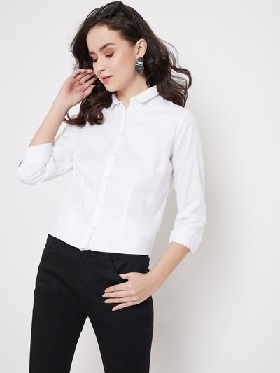 White Slim Fit Cotton Shirt - Women Shirts