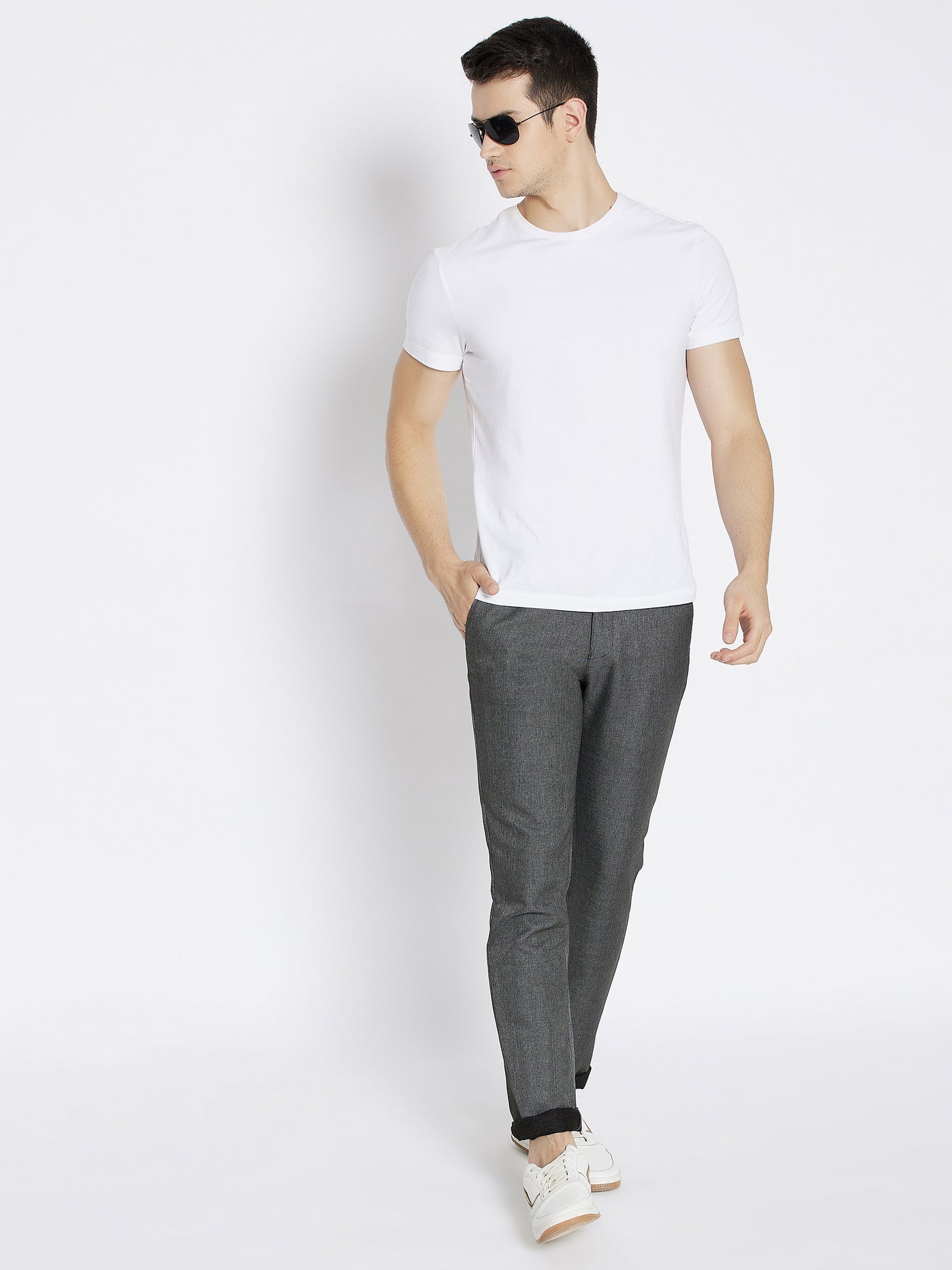 Grey Slim Fit Trousers - Men Trousers