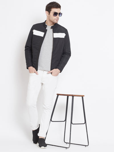 Navy Blue Printed Mock Neck Jackets-Mens Jacket-Crimsoune Club