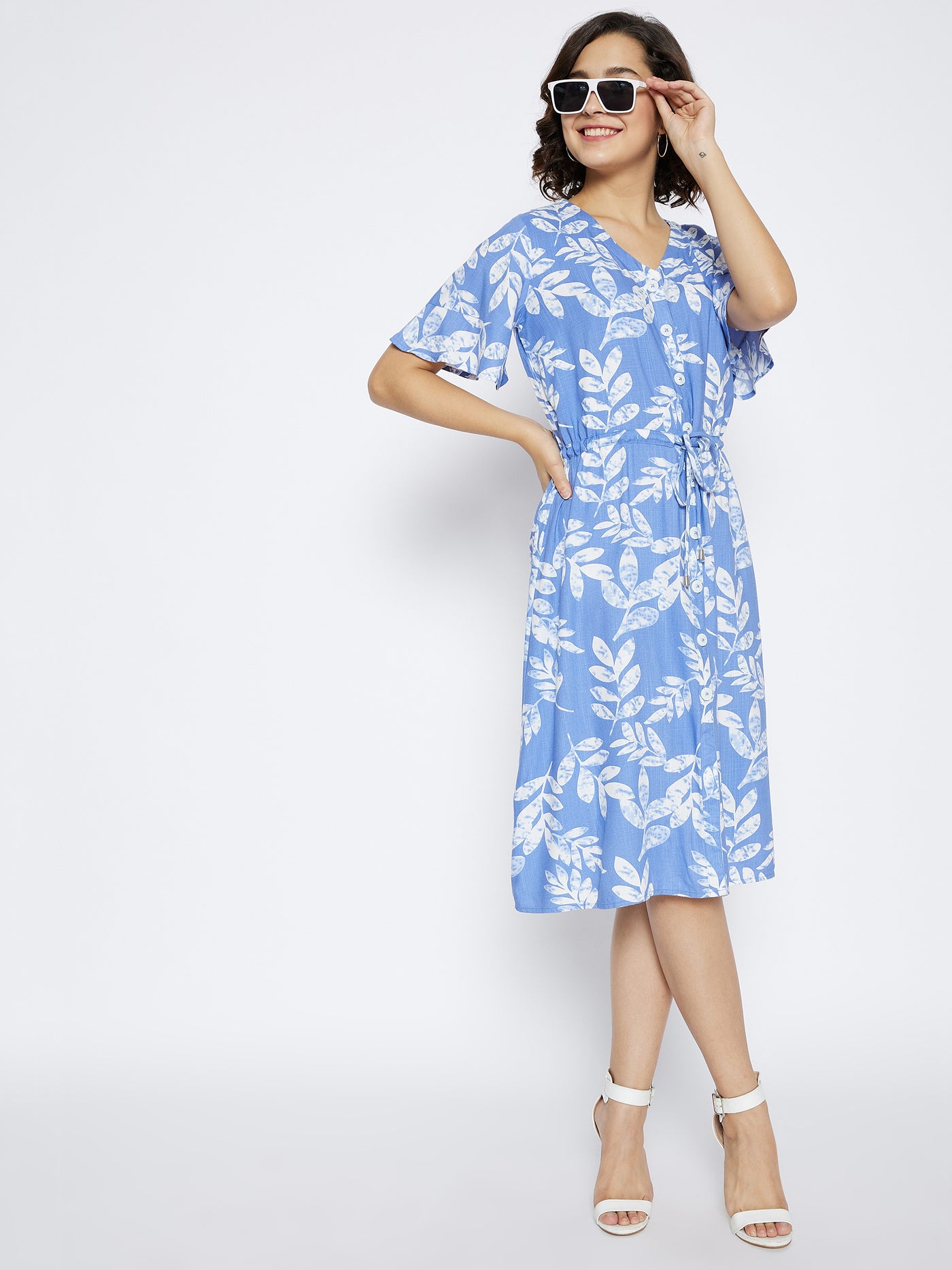 Blue Floral Printed Dress - Women Dresses