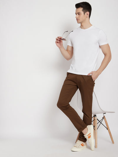 Brown Printed Slim Fit Trousers - Men Trousers