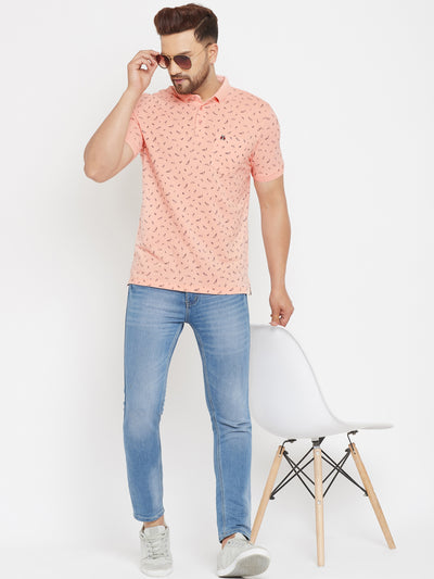 Peach Printed Polo T-Shirt - Men T-Shirts