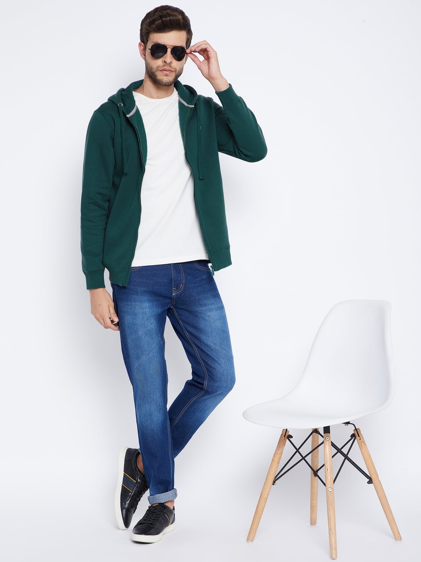 Green Hooded Sweatshirt - Men Sweatshirts