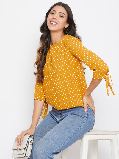 Yellow Pokla Dots Slim Fit Top - Women Tops