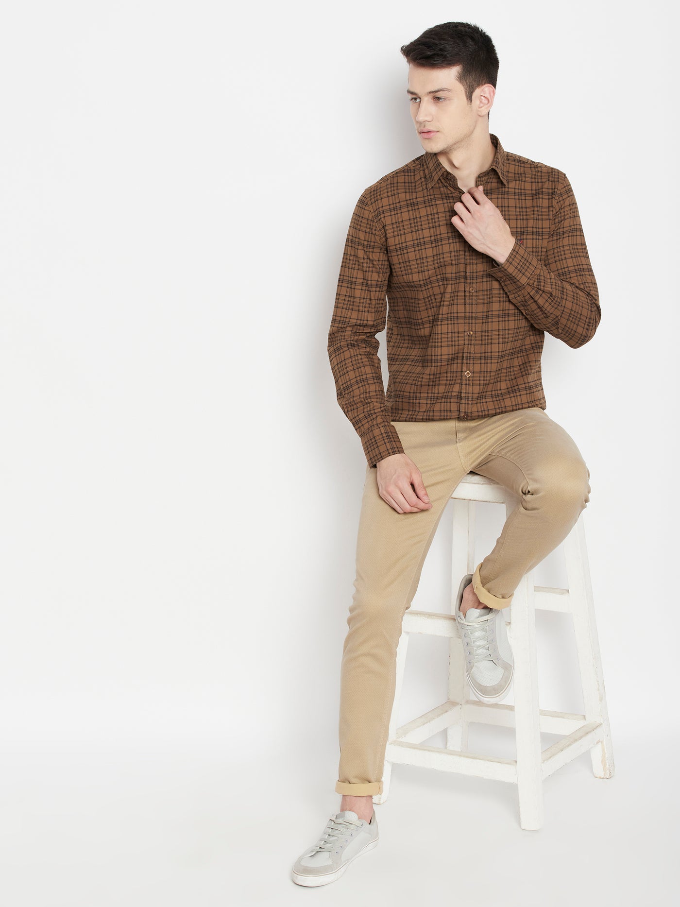 Brown Checked Slim Fit shirt - Men Shirts