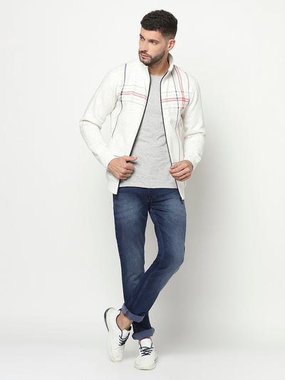 White Lined Zipper Sweatshirt-Men Sweatshirts-Crimsoune Club