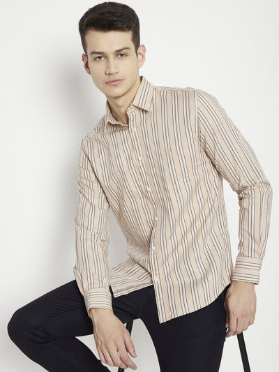 Beige Striped Slim Fit shirt - Men Shirts