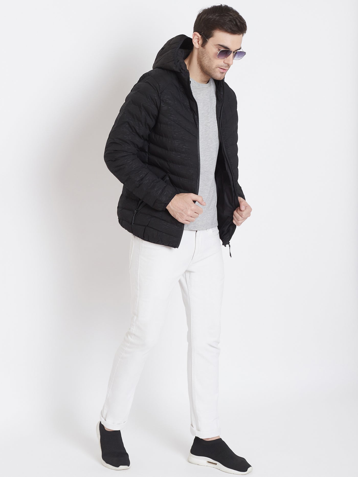 Black Solid Hooded Jackets-Mens Jacket-Crimsoune Club
