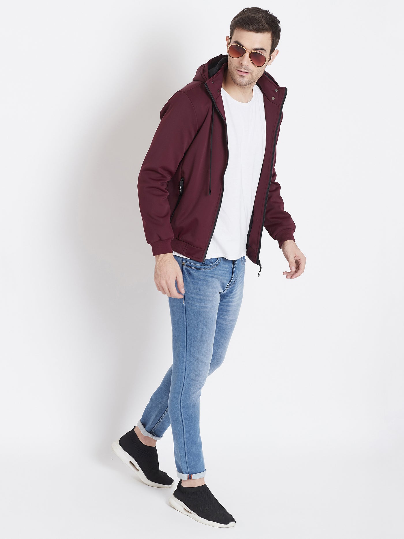 Maroon Solid Hooded Jackets-Mens Jacket-Crimsoune Club