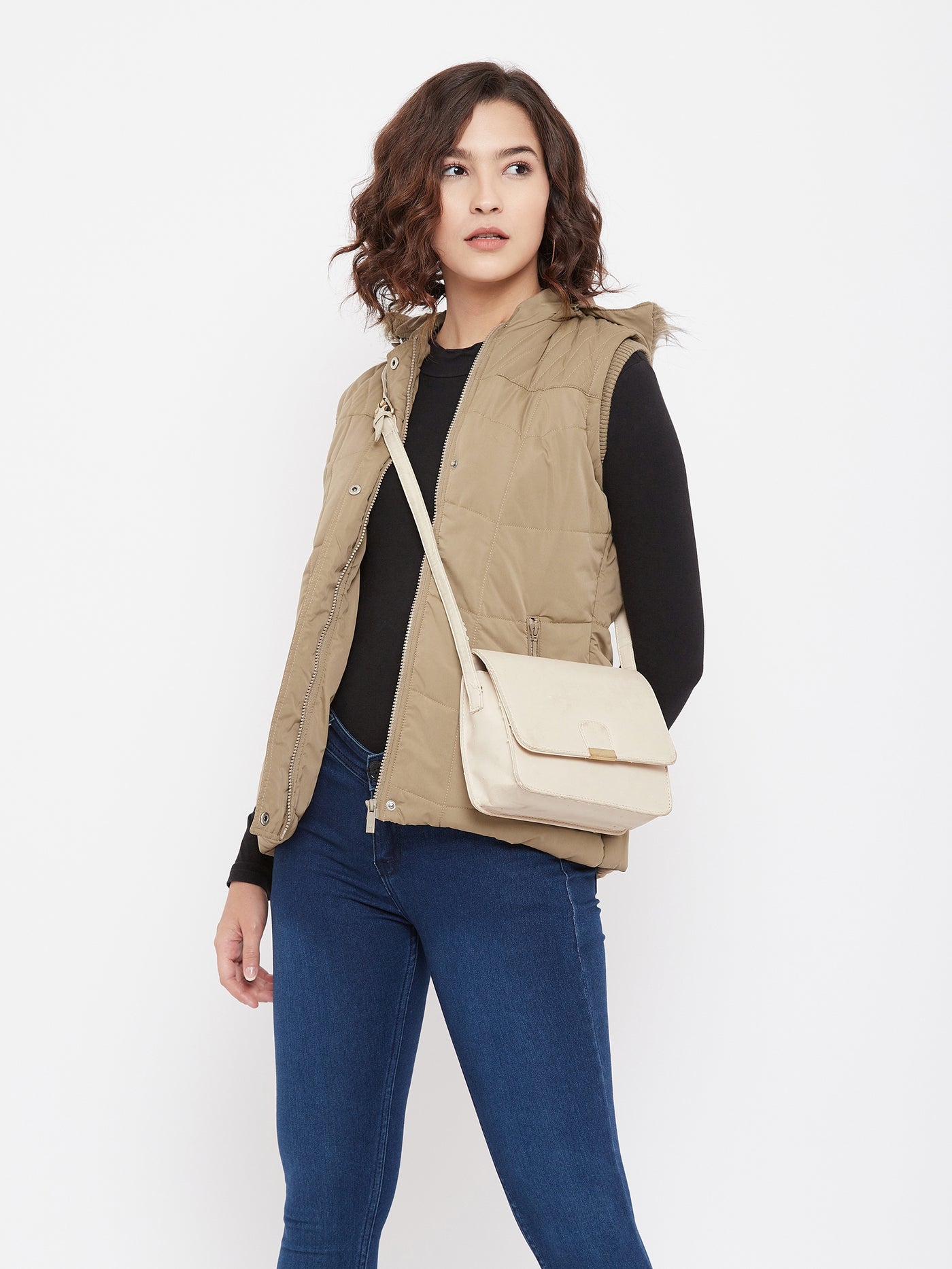 Beige Detachable Hood Jacket - Women Jackets