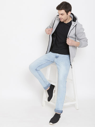 Grey Solid Hooded Jackets-Mens Jacket-Crimsoune Club