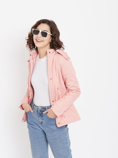 Pink Detachable Hood Jacket - Women Jackets