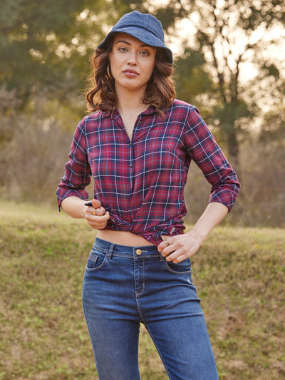 Red Checked Shirt - Women Shirts